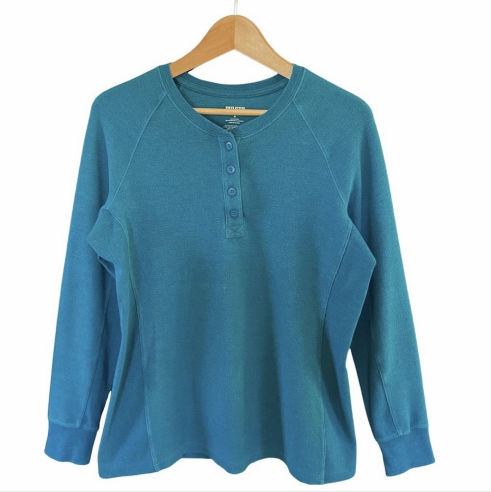 Duluth Trading Co. Longtail T Winter Waffle Henley - Teal Blue - Size M